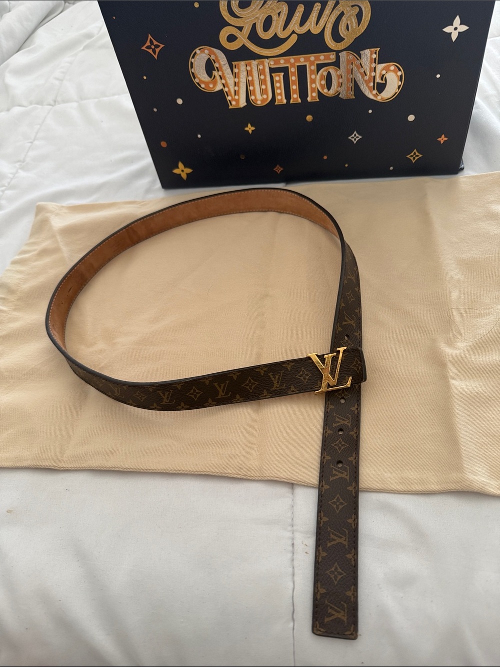 Louis Vuitton Monogram Canvas Belt with Gold LV Buckle — Brown